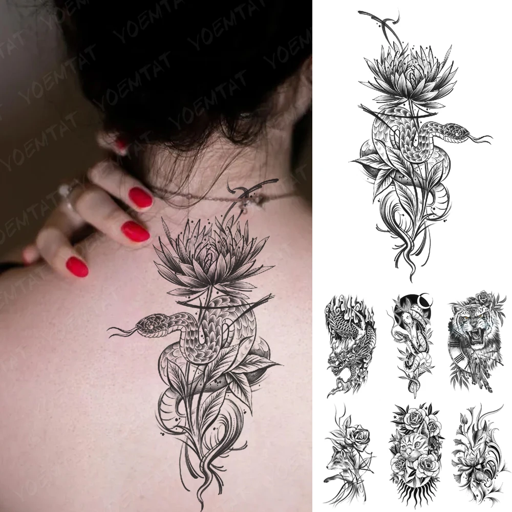 Black Snake Waterproof Temporary Tattoos Sticker Cobra Lotus Leaf Line Sexy Transfer Tattoo Body Art Fake Tatoo Arm Leg Women Me
Black Snake Waterproof Temporary Tattoos Sticker Cobra Lotus Leaf Line Sexy Transfer Tattoo Body Art Fake Tatoo Arm Leg Women Me