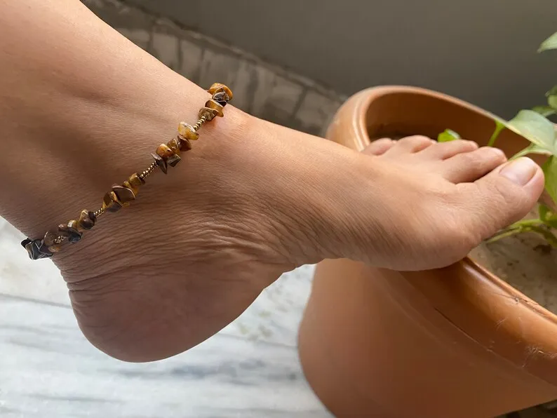 

Tiger Eye Anklet-Boho Anklet-Beaded Anklet-Raw Chips Beaded Anklet-Ankle Bracelet-Fashionable Anklet-Handmade Jewelry