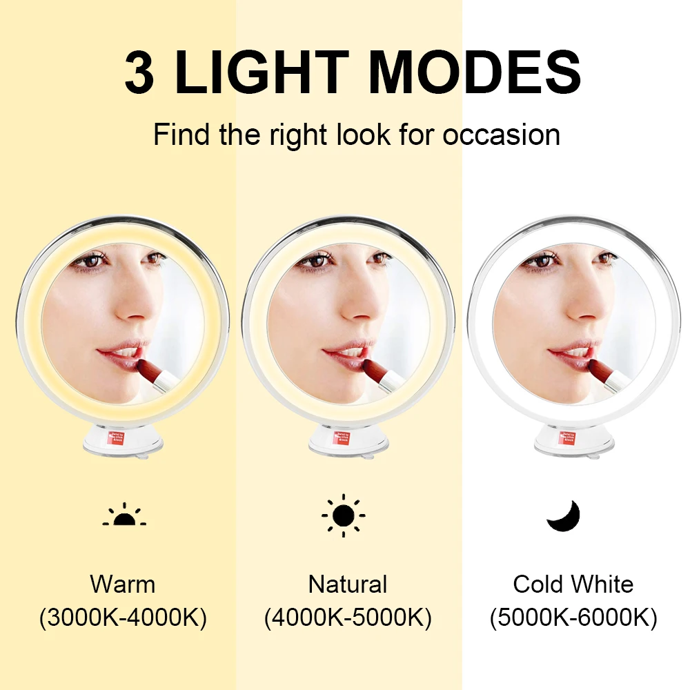 Led Makeup Mirror 3 Color Light 10X Magnifying Shower Mirror with Suction Cup 360 Degree Rotation Touch Screen Vanity Mirror
Led Makeup Mirror 3 Color Light 10X Magnifying Shower Mirror with Suction Cup 360 Degree Rotation Touch Screen Vanity Mirror