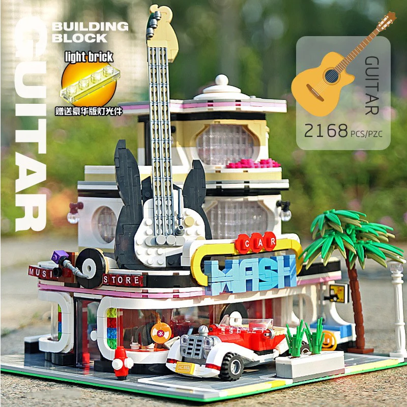 2168pcs Creative Light Version Street View Guitar Shop Car Washing Store Building Block Toys MOC Guitar House Bricks Kids Gifts
2168pcs Creative Light Version Street View Guitar Shop Car Washing Store Building Block Toys MOC Guitar House Bricks Kids Gifts