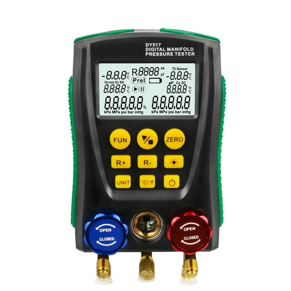 Refrigeration Digital Manifold Gauge Meter HVAC with Clip and pipe Vacuum Pressure Temperature Tester Set Kit
Refrigeration Digital Manifold Gauge Meter HVAC with Clip and pipe Vacuum Pressure Temperature Tester Set Kit