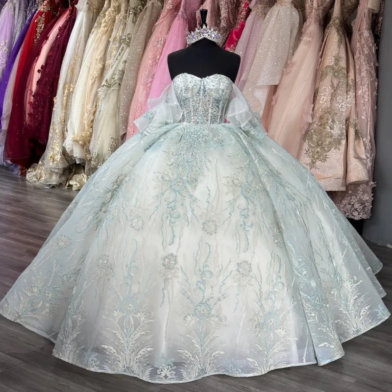 Sky Blue Sweetheart Quinceanera Dress Sparkly Lace Appliques Sequins 3D Flowers Sweet 16 Princess Ball Gown Vestidos De 15 Años
Sky Blue Sweetheart Quinceanera Dress Sparkly Lace Appliques Sequins 3D Flowers Sweet 16 Princess Ball Gown Vestidos De 15 Años
