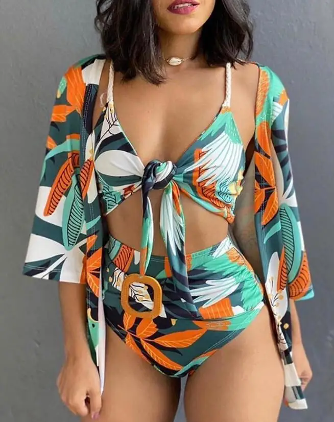 Купальник-бикини женский с тропическим принтом, на тонких бретельках
Купальник-бикини женский с тропическим принтом, на тонких бретельках