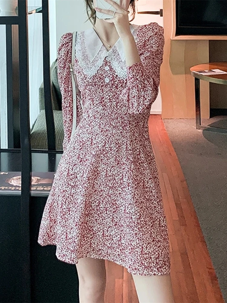 Spring Vintage Peter Pan Collar Women Floral Print Lace Dress Puff Sleeve A-Line Mini Dress Female High Waist Vestdios
Spring Vintage Peter Pan Collar Women Floral Print Lace Dress Puff Sleeve A-Line Mini Dress Female High Waist Vestdios