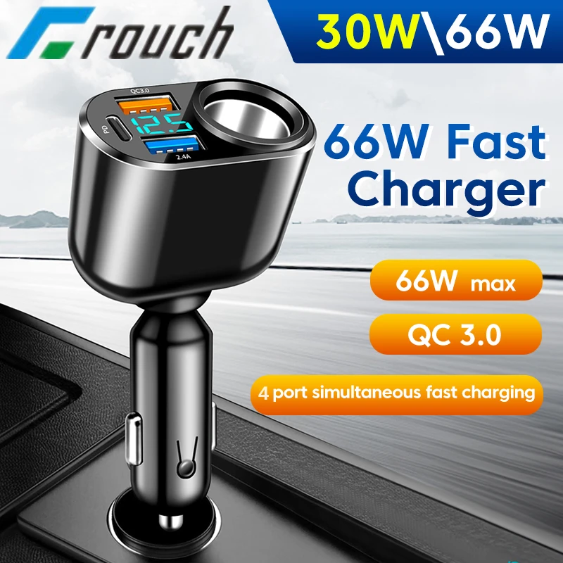 Crouch 66W Type C USB Car Charger Fast Charging PD QC 3.0 Car Cigarette Lighter Expansion Splitter Mutil Ports Car Phone Charger
Crouch 66W Type C USB Car Charger Fast Charging PD QC 3.0 Car Cigarette Lighter Expansion Splitter Mutil Ports Car Phone Charger