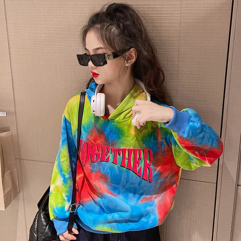 Модные свободные худи с рисунком, осенняя одежда для девочек-подростков, 8-10 лет 
Модные свободные худи с рисунком, осенняя одежда для девочек-подростков, 8-10 лет