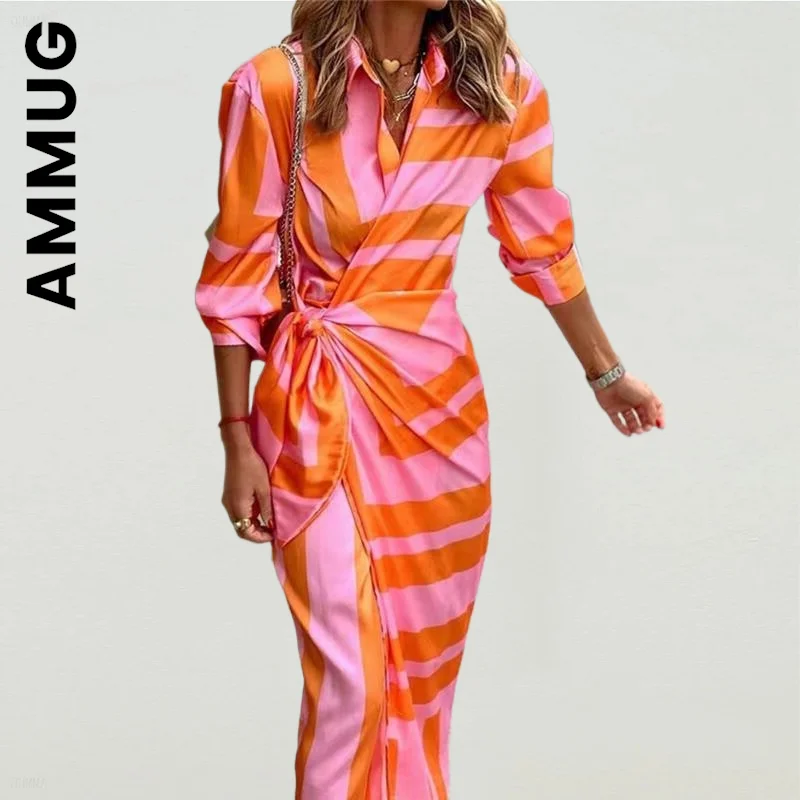 Ammug Women Dress Fashion Blouse Neck Tie Mid Length Striped Skirt Lazy Vintage Outfits Elegant Dress Woman Vestidos Female
Ammug Women Dress Fashion Blouse Neck Tie Mid Length Striped Skirt Lazy Vintage Outfits Elegant Dress Woman Vestidos Female