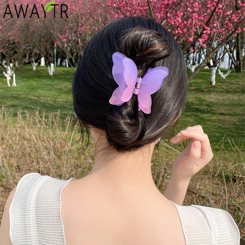 

Acetate Hair Claw Butterfly Hairpin Clips Gradient Tie-Dye Colored Hair Styling Tools Barrettes Women Frosted Hair Accessories
