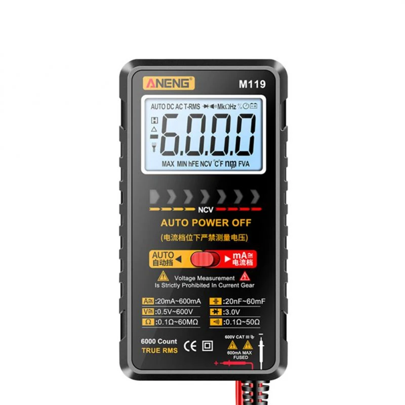 ANENG M119 Portable Digital Multimeter 6000 Counts Multimetro Avometer Transistor Capacitor Tester
ANENG M119 Portable Digital Multimeter 6000 Counts Multimetro Avometer Transistor Capacitor Tester