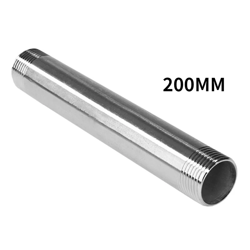 

200mm 1/8"1/4"3/8"1/2"3/4"BSP Male Thread Long Nipple SS304 Stainless Steel Pipe Fitting Connector Adapter Pipe Industrial