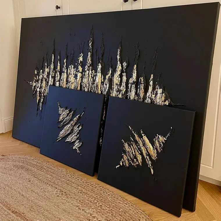 Pure Hand-painted Oil Painting Black Gold 3D Texture Decorative Wabi-sabi Style Living Room Sofa Banner Minimalist Hanging Wall
Pure Hand-painted Oil Painting Black Gold 3D Texture Decorative Wabi-sabi Style Living Room Sofa Banner Minimalist Hanging Wall