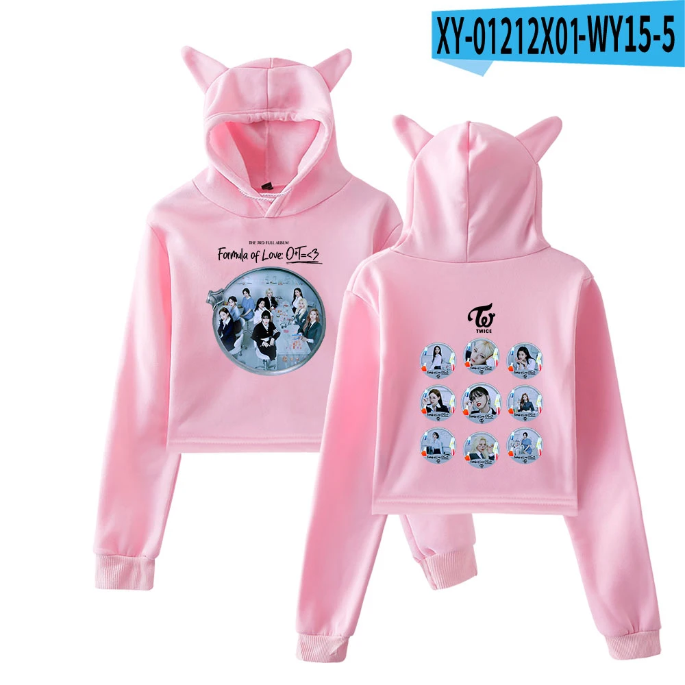 New TWICE Formula of Love Crop Tops Cat Ear Hoodies Cool Short Sweatshirt Fashion Pullover Women Short Hoodies
New TWICE Formula of Love Crop Tops Cat Ear Hoodies Cool Short Sweatshirt Fashion Pullover Women Short Hoodies