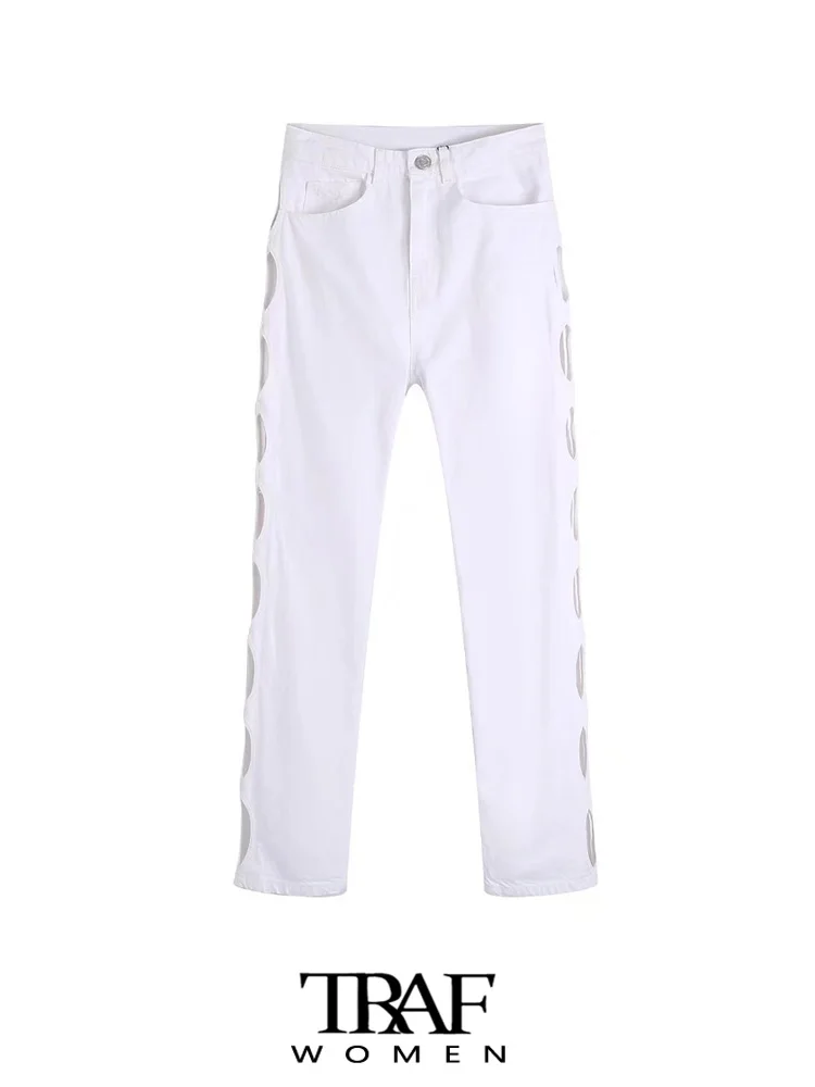 TRAF Women Fashion Five Pockets Hollow Out Straight Denim Jeans Vintage High Waist Zipper Fly Female Trousers Mujer
TRAF Women Fashion Five Pockets Hollow Out Straight Denim Jeans Vintage High Waist Zipper Fly Female Trousers Mujer