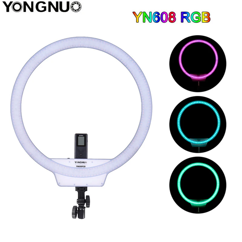 YONGNUO YN608RGB LED Video Ring Light Photography Lamp 5500K+RGB Color with APP Remote Controller For celebrity Makeup Selfie
YONGNUO YN608RGB LED Video Ring Light Photography Lamp 5500K+RGB Color with APP Remote Controller For celebrity Makeup Selfie