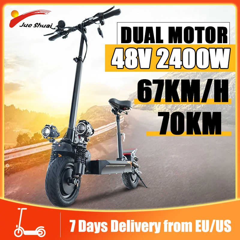 Dual Motor Electric Scooter 2400w 48v with Seat 10 inch Off Road Tire 18AH E Scooter Battery 70KM Long Distance EU USA Stock
Dual Motor Electric Scooter 2400w 48v with Seat 10 inch Off Road Tire 18AH E Scooter Battery 70KM Long Distance EU USA Stock