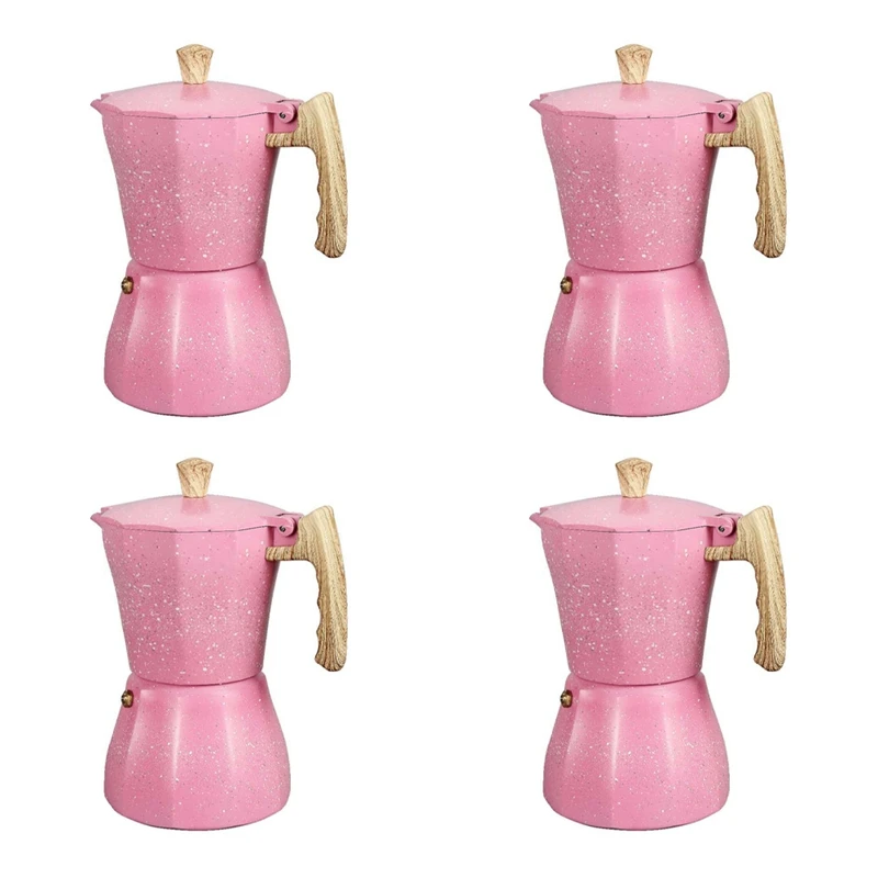 

4х кофеварка для латте, мокко, Итальянская Кофеварка, эспрессо, кастрюля, Перколятор, варочная поверхность, Кофеварка 300 мл, розовая