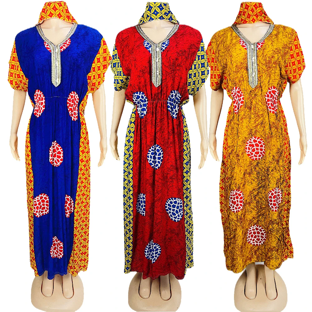 2023 New African Women Dresses with Scarf Ethnic Print Kaftan Dubai Abaya Muslim Dress Maxi Dashiki Boubou Traditional Robe Gown 
2023 New African Women Dresses with Scarf Ethnic Print Kaftan Dubai Abaya Muslim Dress Maxi Dashiki Boubou Traditional Robe Gown