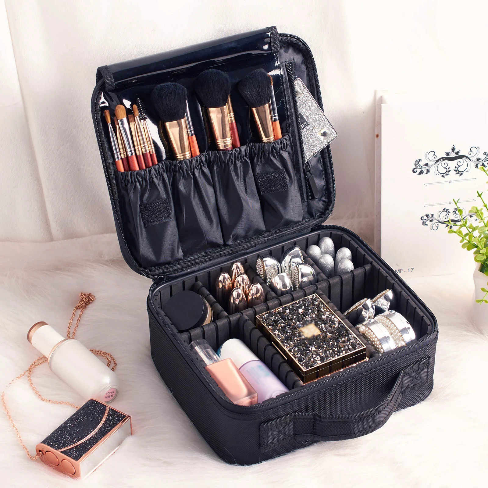 Vanity Case Makeup Artist Travel Case With Brush Holder Divided Portable Cosmetic Storage Bag For Makeup Brushes Nail Polish
Vanity Case Makeup Artist Travel Case With Brush Holder Divided Portable Cosmetic Storage Bag For Makeup Brushes Nail Polish