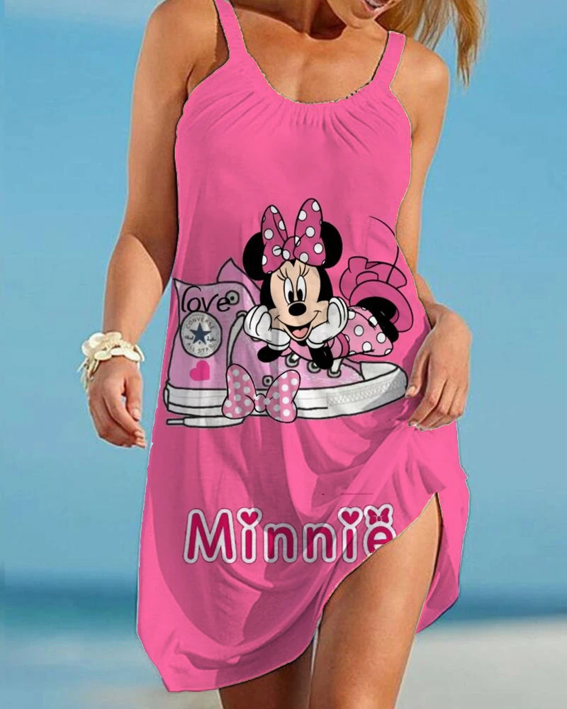 Женское летнее пляжное платье с принтом Минни Микки Маус 
Женское летнее пляжное платье с принтом Минни Микки Маус
