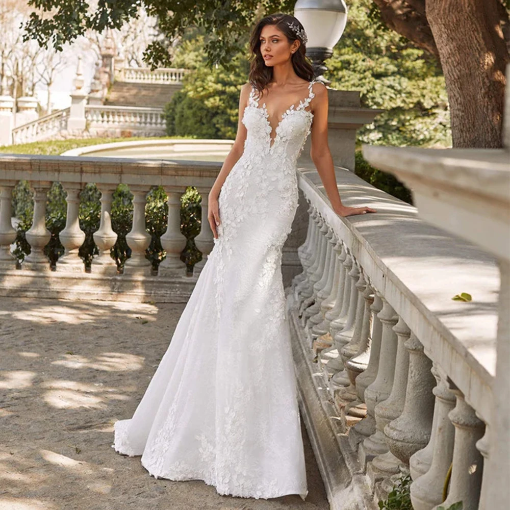 Exquisite Sleeveless Mermaid Wedding Dress Lace and Appliques Sexy Illusion Back Formal Bride Floor Length Church Marriage Gowns
Exquisite Sleeveless Mermaid Wedding Dress Lace and Appliques Sexy Illusion Back Formal Bride Floor Length Church Marriage Gowns