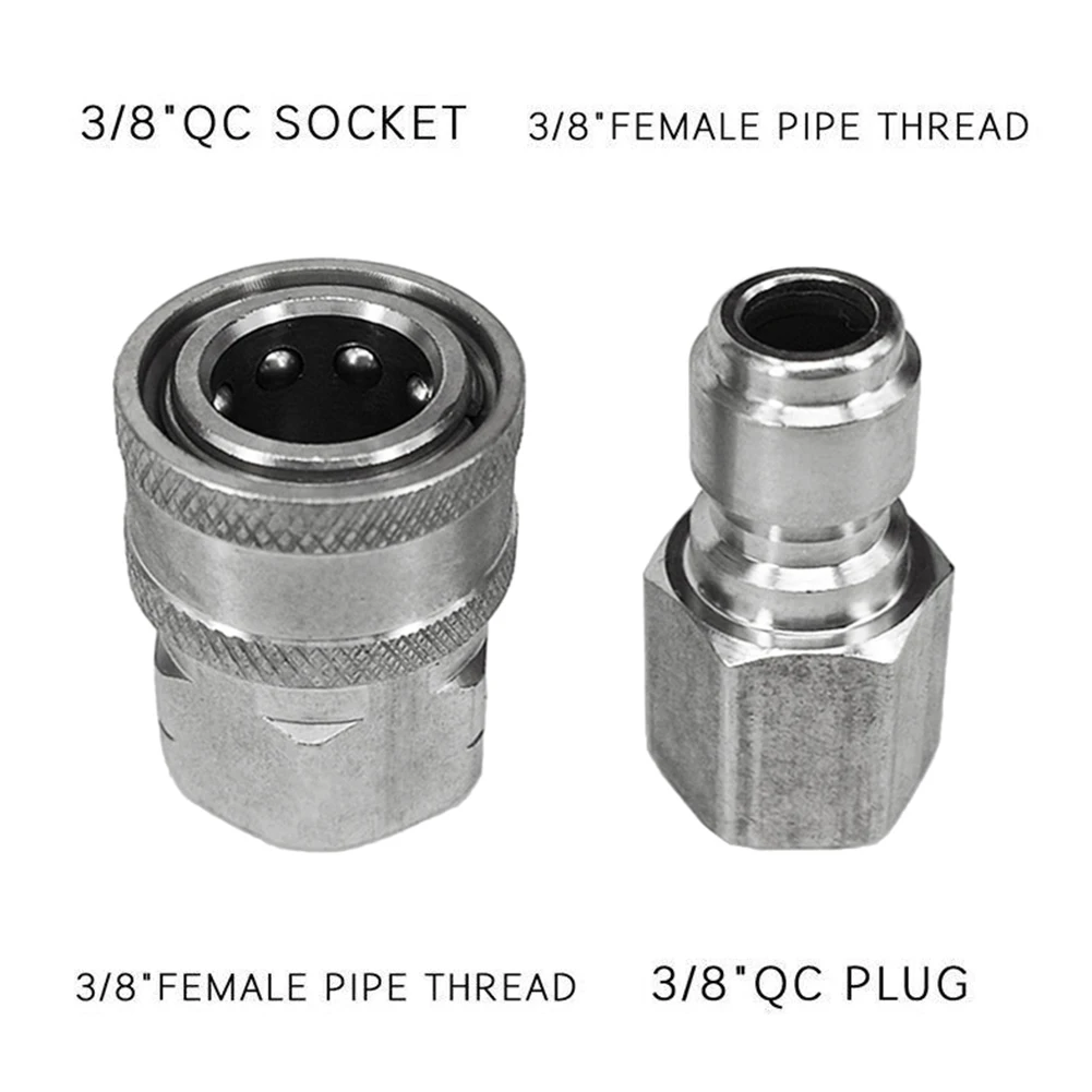 NPT Adapter Set 3/8in Stainless Steel Pressure Washer Female Male Quick Connect Valve Connector Nozzle 5000 PSI
NPT Adapter Set 3/8in Stainless Steel Pressure Washer Female Male Quick Connect Valve Connector Nozzle 5000 PSI