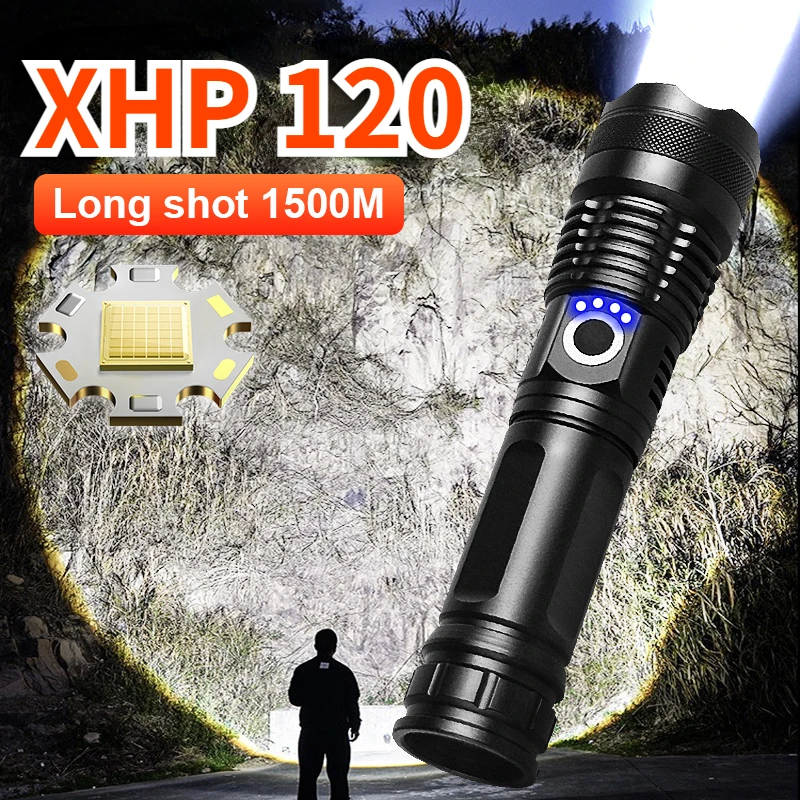 

Most Powerful LED Flashlights USB Rechargeable XHP120 Flashlight High Power Tactical Lantern Super Bright Camping Portable Torch