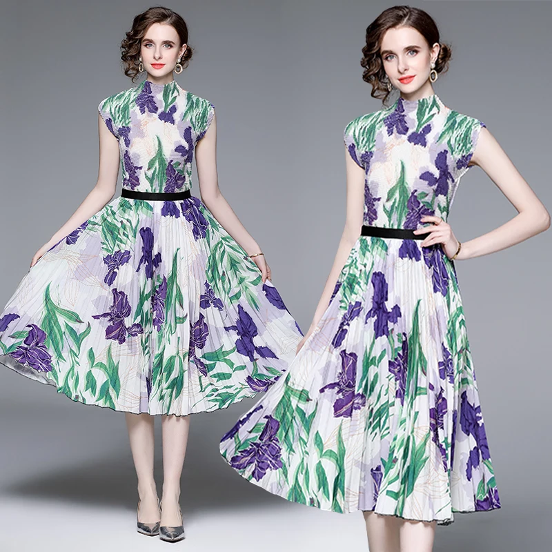 Women's Summer New High-end Temperament Stand Neck Short Sleeve Printed Pleated Top+Elastic Waist Skirt Fashion Two-piece Set
Women's Summer New High-end Temperament Stand Neck Short Sleeve Printed Pleated Top+Elastic Waist Skirt Fashion Two-piece Set