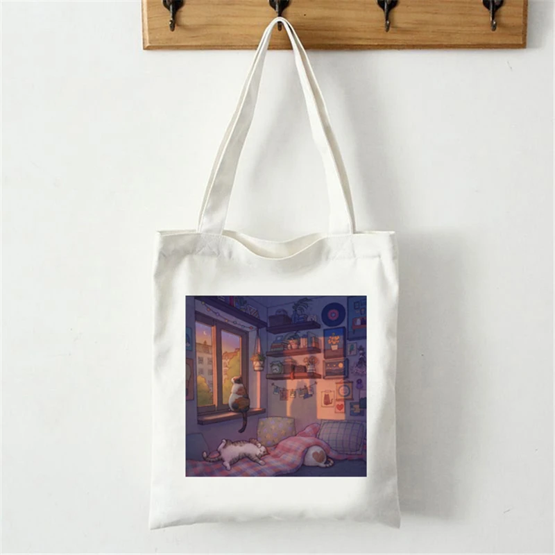 Shoulder Tote Canvas Bag Shopper Bags Beach reusable Hand Bag Women Cute Black Cat Cartoon Art harajuku kawaii Painting Handbags
Shoulder Tote Canvas Bag Shopper Bags Beach reusable Hand Bag Women Cute Black Cat Cartoon Art harajuku kawaii Painting Handbags