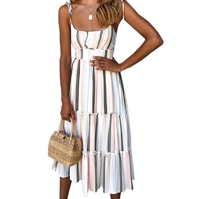Vintage Gray Pink Stripes Print Midi Dress Women Casual Straps Bow Tie Summer Dresses Female Street Style Sundresses
Vintage Gray Pink Stripes Print Midi Dress Women Casual Straps Bow Tie Summer Dresses Female Street Style Sundresses