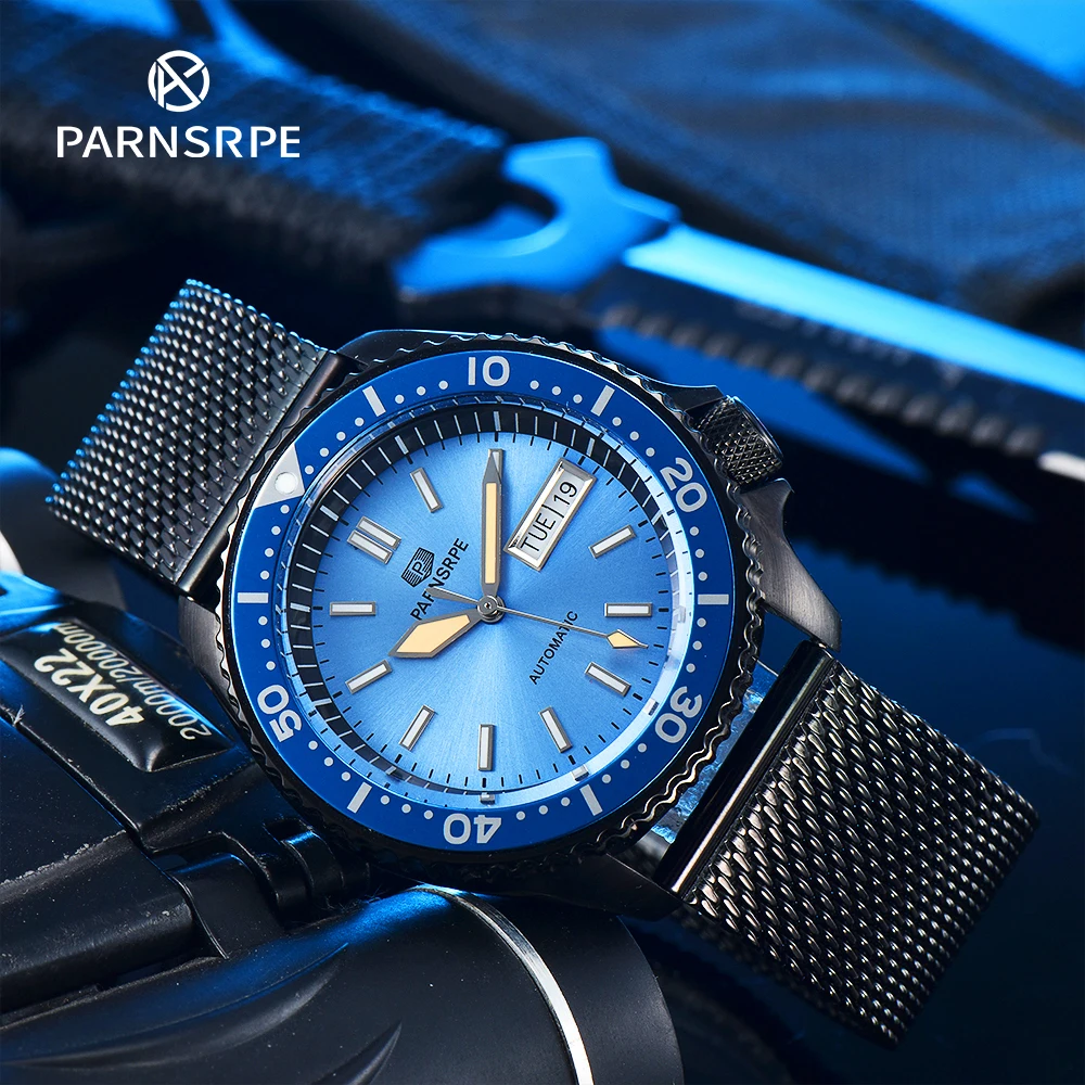 PARNSRPE Automatic Men's NH36A Men's Mechanical Watch light blue side Dial Diving Watch 50M 
PARNSRPE Automatic Men's NH36A Men's Mechanical Watch light blue side Dial Diving Watch 50M