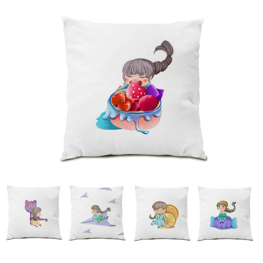 

Polyester and Linen Material Luxury Headrest Cover Animation Illustration Cushion Cover 45x45cm Velvet Pillowcase Cartoon E0010