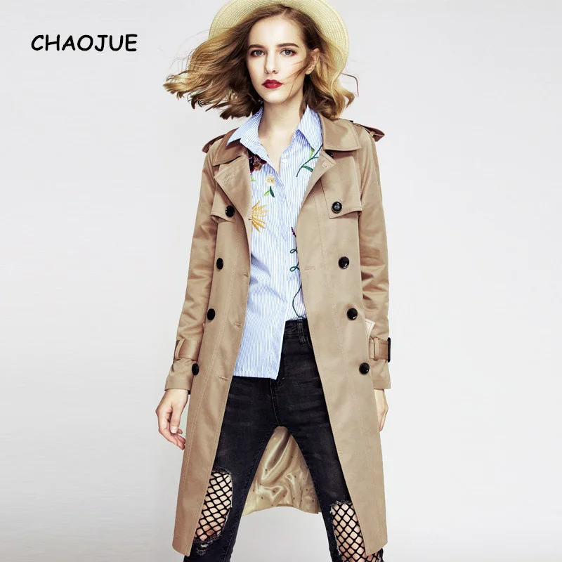 

Brand Young Women Coat London High Quality Khaki Long Trench British Ladies Knit Coats Plus Size Loose Outwear as Gift