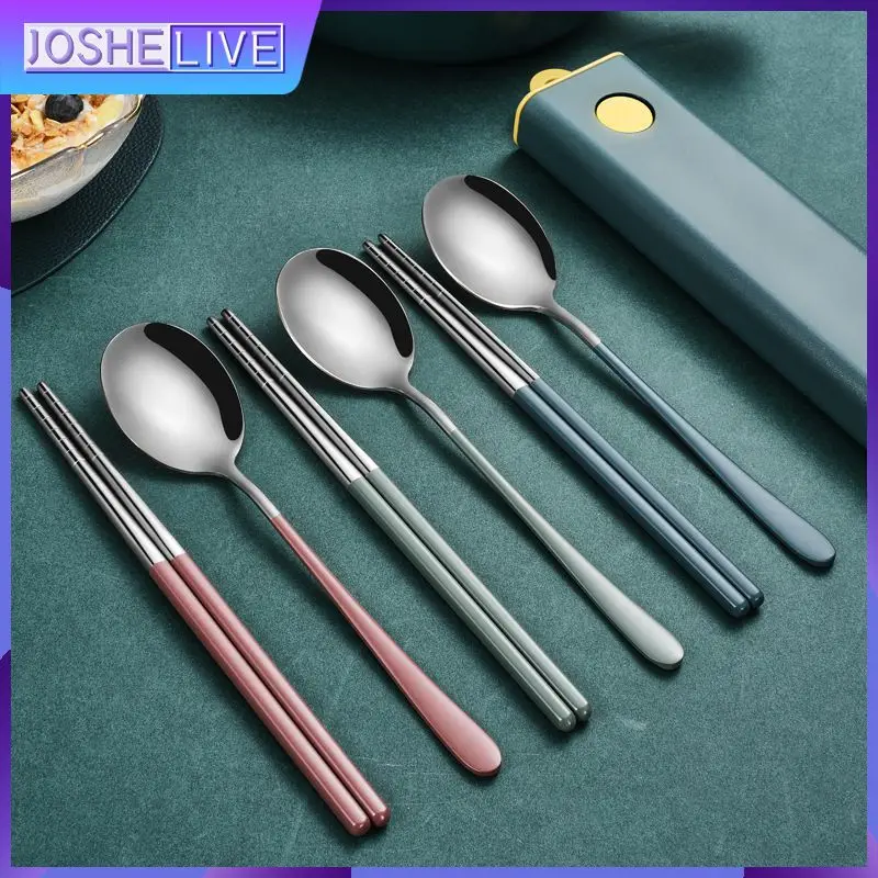 

/Set Tableware Portable Stainless Steel Creative Dinnerware Chopsticks Fork Spoonwith Box Dinner Set Travel Tableware