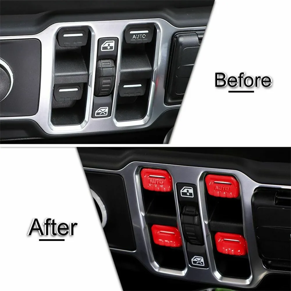 4PCS Red Control Switch Button Cover Trim ABS Plastic Window Control Switch Button Covers For Jeep Wrangler JL JT 2018+
4PCS Red Control Switch Button Cover Trim ABS Plastic Window Control Switch Button Covers For Jeep Wrangler JL JT 2018+