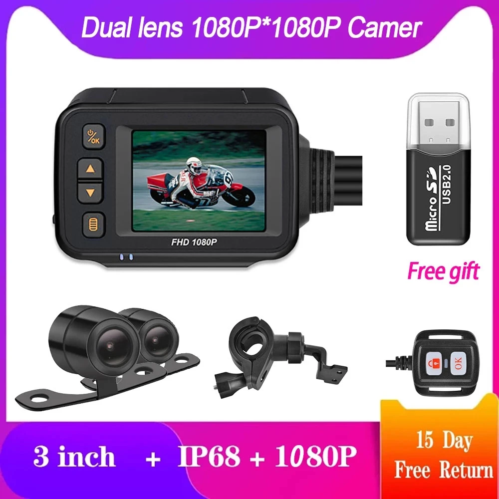 Motorcycle Camera HD 1080P Dual Lens Motorbike Bike Video Recorder Waterproof Night Vision Dash Cam, G-Sensor Recorder Box
Motorcycle Camera HD 1080P Dual Lens Motorbike Bike Video Recorder Waterproof Night Vision Dash Cam, G-Sensor Recorder Box