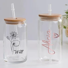 Personalized Jar Cup With Name Gift For Her Bridesmaids Favors Custom Bachelorette Gifts Birth Flower Design Tumbler