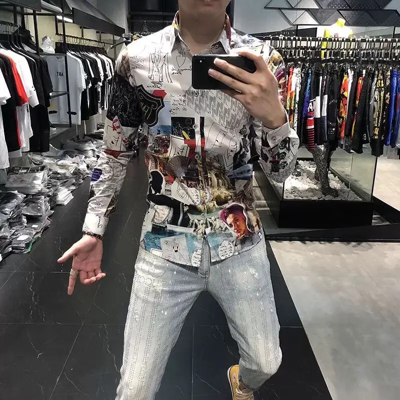 Men shirt long sleeve spring and autumn tide brand personalized printed shirts fashion slim handsome jacket men's clothing
Men shirt long sleeve spring and autumn tide brand personalized printed shirts fashion slim handsome jacket men's clothing