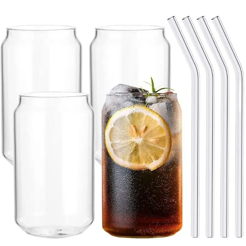 

4pcs 400ML Beer Glass Cup With Straw Cold Drinking Cup Portable Tumbler Drinkware Iced coffee Mug Milk Mocha Juice Cola Cups