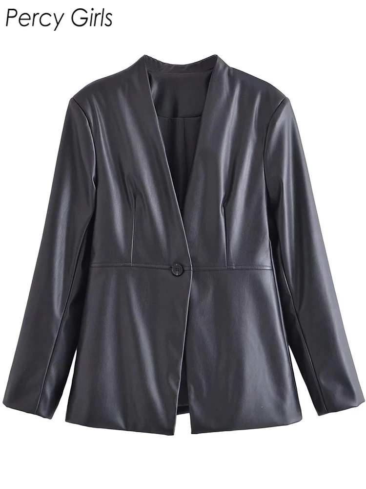 Женский офисный Блейзер ZA, черный пиджак из искусственной кожи на одной пуговице с V-образным вырезом и длинным рукавом, верхняя одежда, 2022
Женский офисный Блейзер ZA, черный пиджак из искусственной кожи на одной пуговице с V-образным вырезом и длинным рукавом, верхняя одежда, 2022