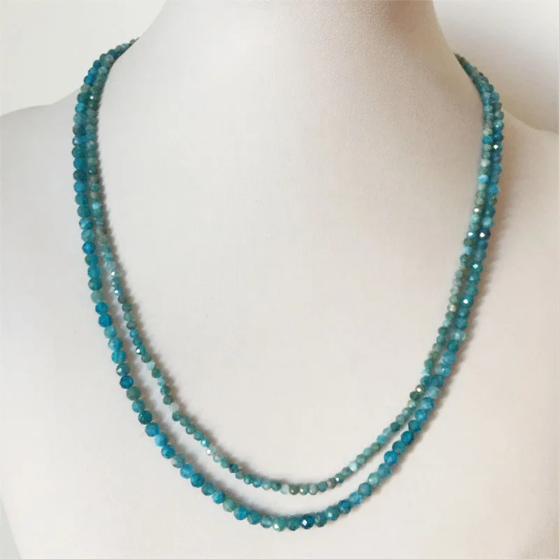 

3MM 4MM Faceted Apatite Necklace Blue Gemstones Natural Stones Beaded Collier Femme Women Unique Vintage BOHO Statement Jewelry