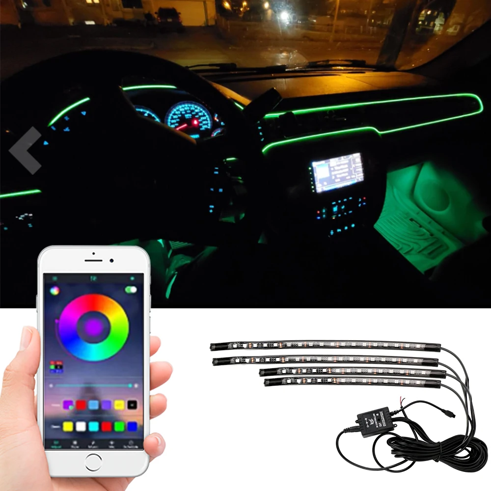 RGB App Remote Control LED Strip Atmosphere Lamp Car Interior Foot Light Ambient Lamp Music Voice control Car-styling
RGB App Remote Control LED Strip Atmosphere Lamp Car Interior Foot Light Ambient Lamp Music Voice control Car-styling