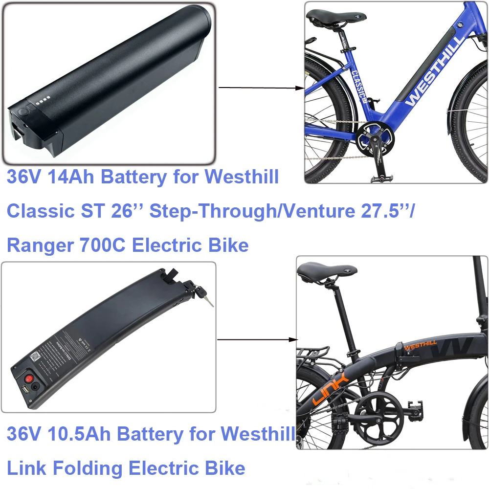 Integrated 36V 7.8Ah 10.2Ah 10.5Ah 14Ah E-Bike Battery Westhill Link 20'' Classic ST Venture 27.5'' Ranger 700C Ebike Battery
Integrated 36V 7.8Ah 10.2Ah 10.5Ah 14Ah E-Bike Battery Westhill Link 20'' Classic ST Venture 27.5'' Ranger 700C Ebike Battery