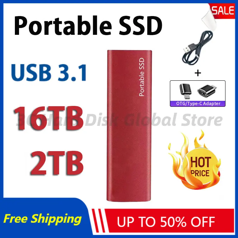 

Внешний портативный SSD 16 Тб, объемный SSD, твердый жесткий диск 8 ТБ, внешний USB 3.1 Type C, жесткие диски для ноутбуков, ПК, Mac