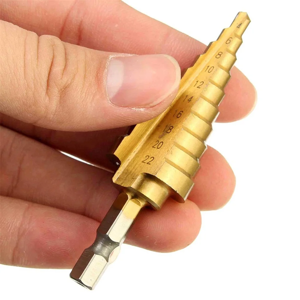 1Pcs Durable 4-22MM HSS Hex Titanium Coated Step Cone Drill Bit Power Tool for Woodworking Hole Cutter
1Pcs Durable 4-22MM HSS Hex Titanium Coated Step Cone Drill Bit Power Tool for Woodworking Hole Cutter