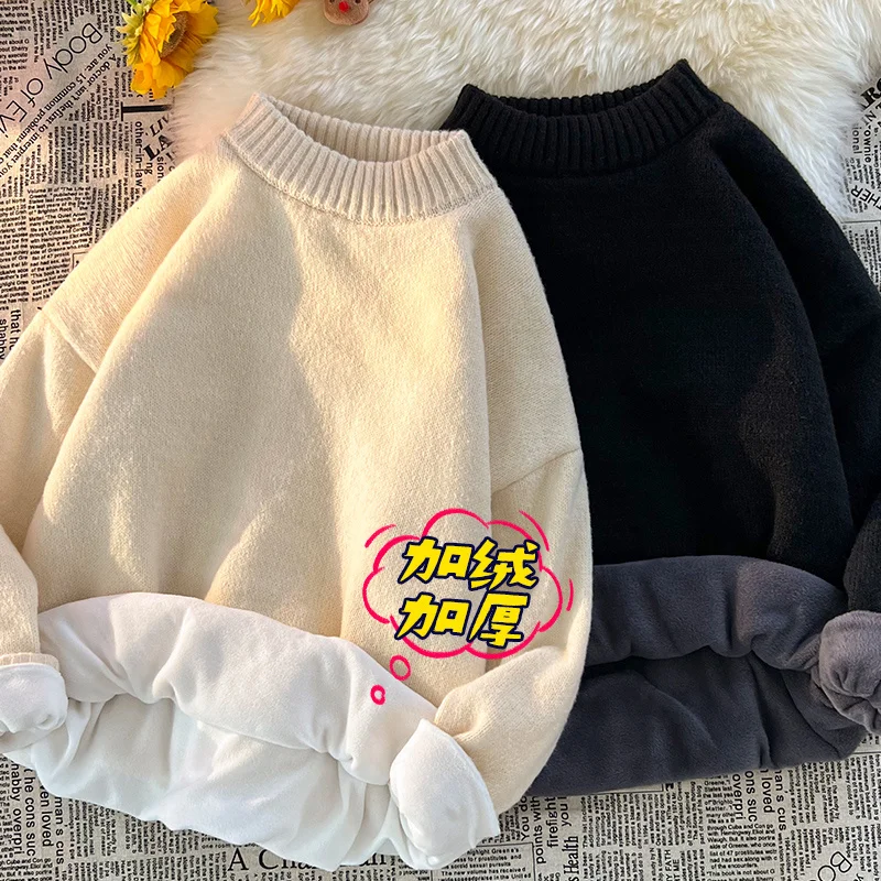 Hybskr Women's Thicken Fleece Knitted Pullover Solid Color Winter Sweater Warm Round Neck Female Knitwear Casual Unisex Clothing
Hybskr Women's Thicken Fleece Knitted Pullover Solid Color Winter Sweater Warm Round Neck Female Knitwear Casual Unisex Clothing