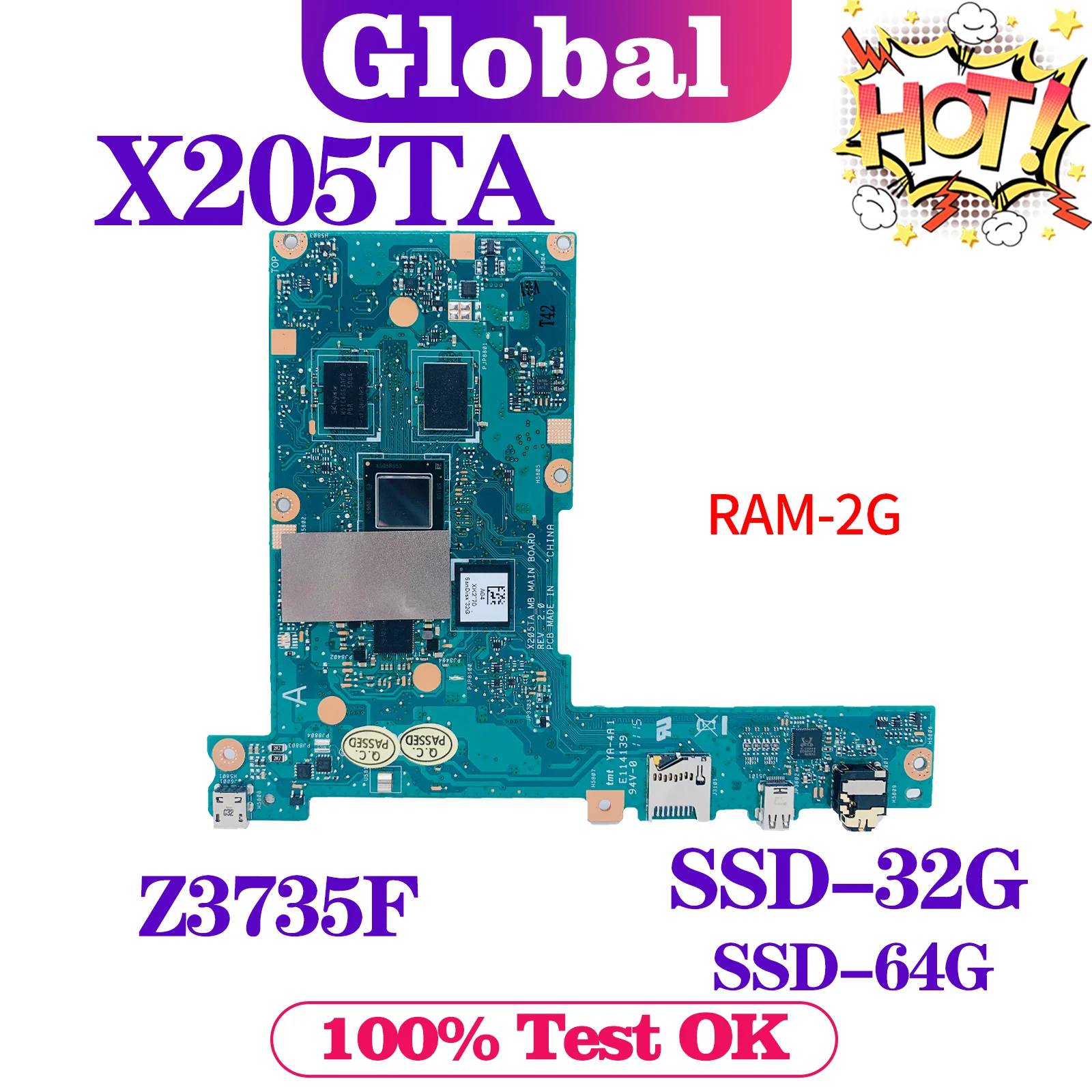 Материнская плата KEFU X205TA для ноутбука ASUS EeeBook X205 X205T X205TAW материнская Z3735F 2GB-RAM 32