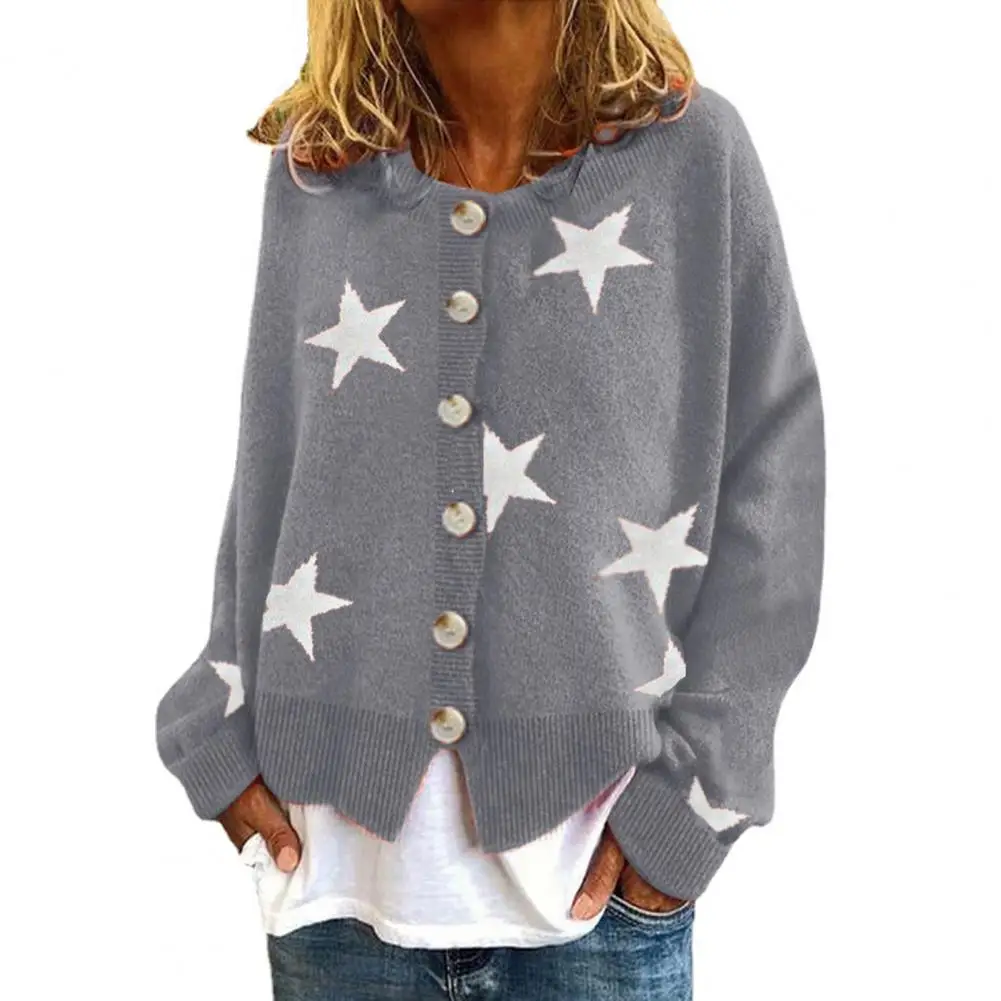 Casual Sweater Long Sleeve Knitted Coat Woman Metal Buttons Star Cardigan Streetwear
Casual Sweater Long Sleeve Knitted Coat Woman Metal Buttons Star Cardigan Streetwear