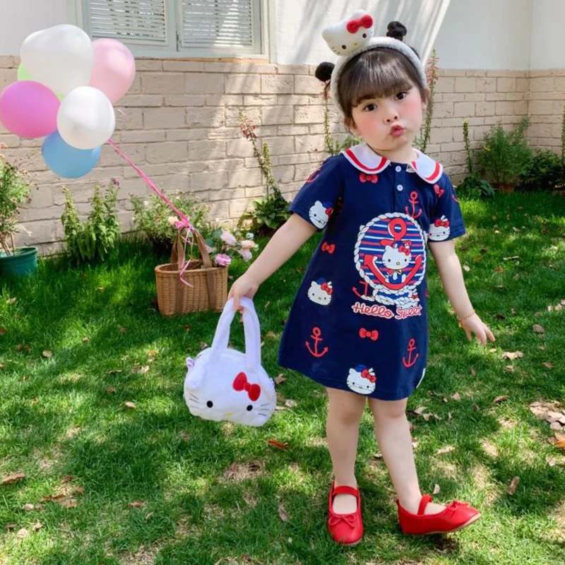Кавайная детская одежда Sanrios, летнее синее платье с лацканами Hello Kitty для девочек, детское милое мультяшное Платье-поло
Кавайная детская одежда Sanrios, летнее синее платье с лацканами Hello Kitty для девочек, детское милое мультяшное Платье-поло