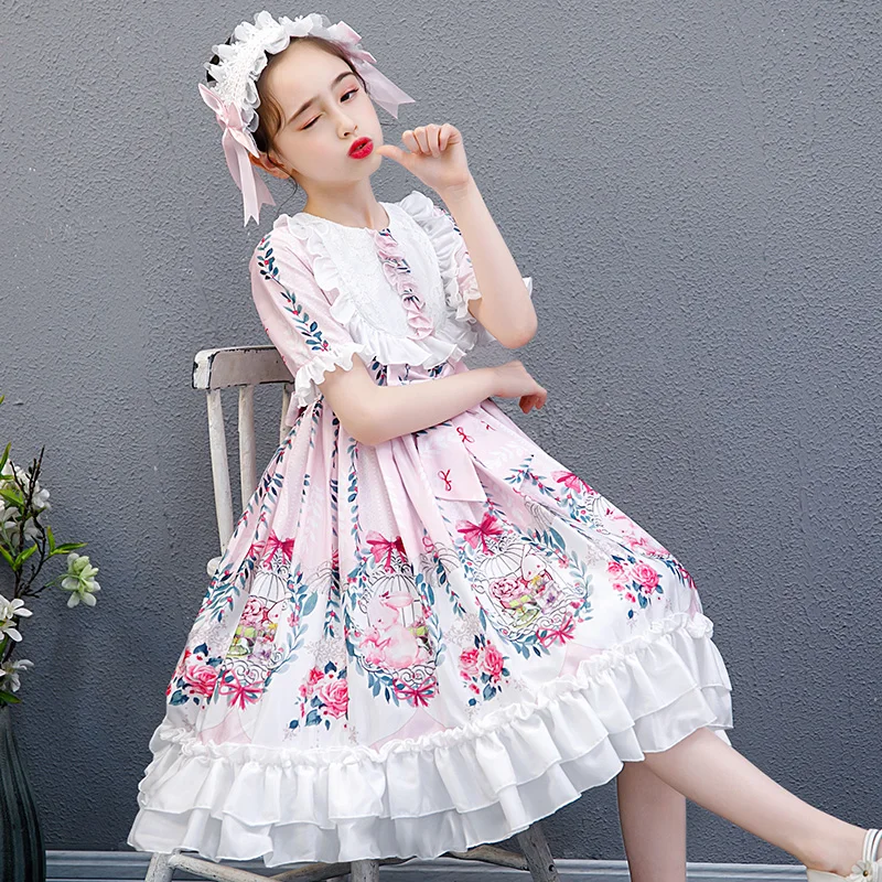 

Женская элегантная юбка принцессы, милое платье в стиле Лолиты для девочек, кружевные платья до колен с оборками, милые кавайные платья