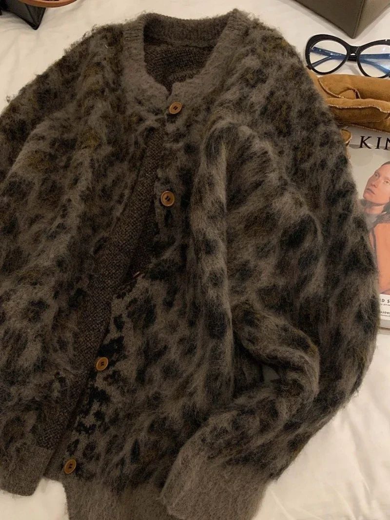 Толстый кардиган Feminino Sueters De Mujer Y2k жаккардовый свитер с леопардовым принтом